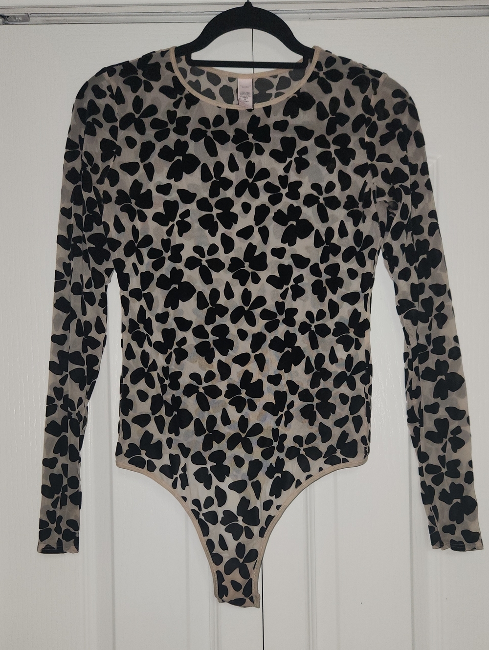 Victoria's Secret Black Floral Mesh Bodysuit on Nude